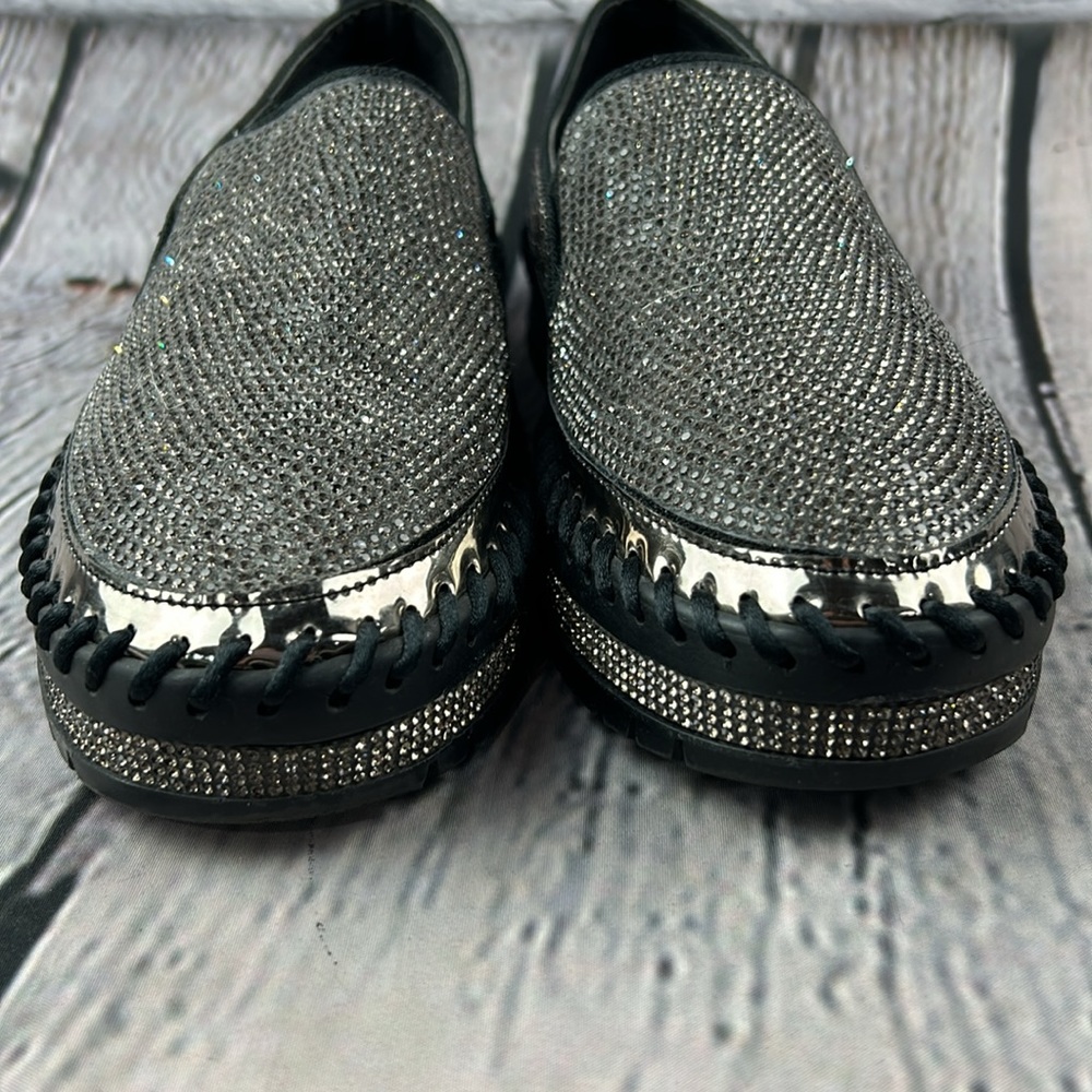 MUGUAN COMPANY - 1997 Black Silver Jeweled Slip On Flats - Picture 14 of 17